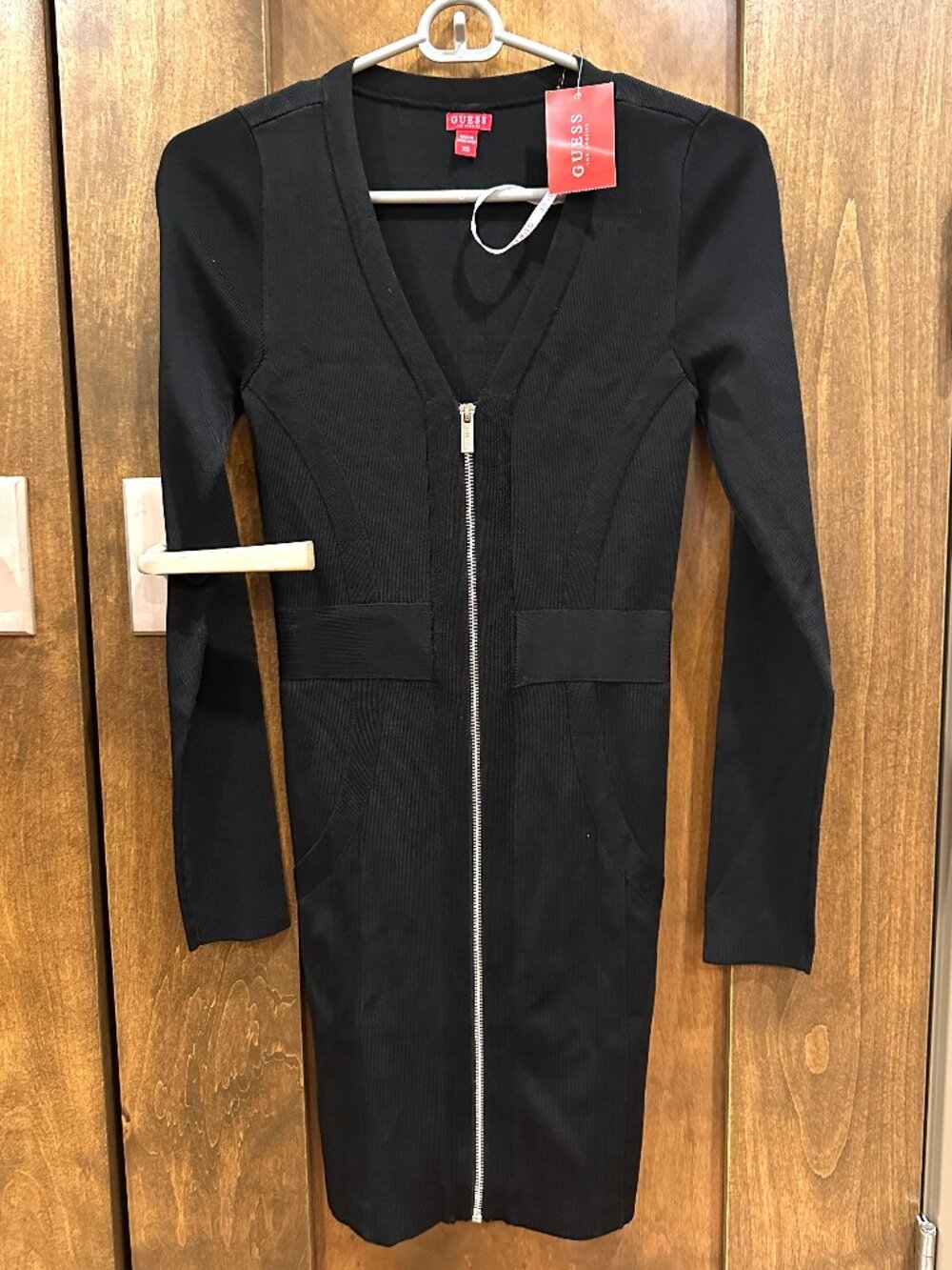NWT GUESS AIMEE ZIP FRONT BANDAGE DRESS XS